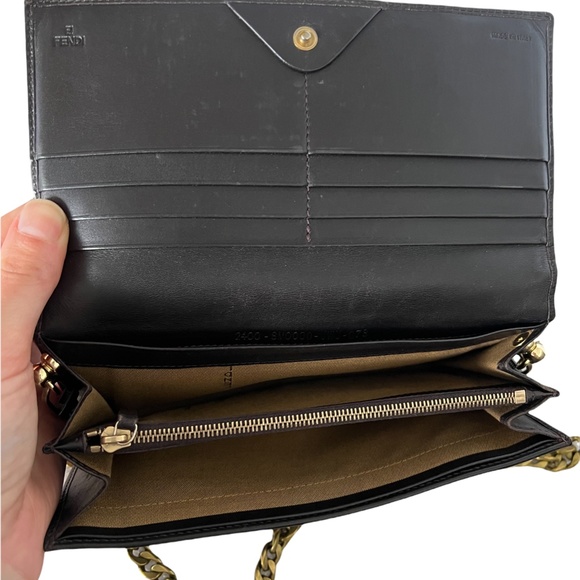 Vintage Fendi Zucca Print + Leather Trifold Convertible Wallet on Chain - Picture 9 of 12